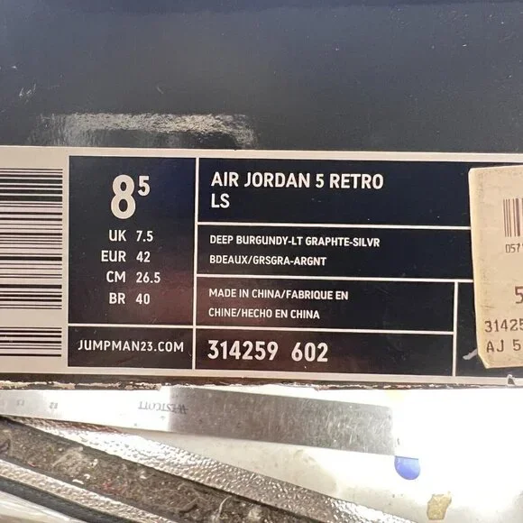 Nike Air Jordan 5 Retro LS Men Size 8.5 314259-602 Burgundy Graphyte Silver Shoe - Picture 15 of 16